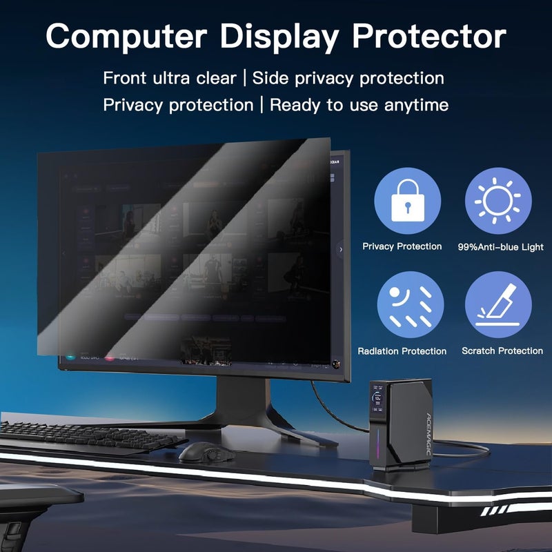 HALOViE 2 Pack Magnetic Hanging Computer Privacy Screen 32 Inch for 16:9 Widescreen Monitor, Removable Privacy Screen Anti Glare Blue Light Computer Screen Shield, Anti-Scratch 32 in Protector Film - Image 5